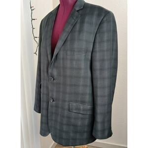 Marc Ecko Cut & Sew Two-Button Plaid Sport Coat size 44R charcoal plaid